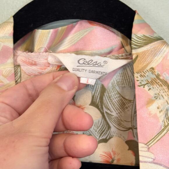 Celsa Kimono Robe Womens L Pink Floral Parrot Open Japanese Tropical Cover Up - Picture 7 of 7